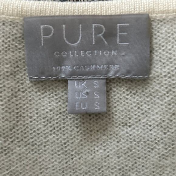 PURE COLLECTION 100% Cashmere Scoop Neck Butter Yellow Gray Colorblock Sweater - Picture 3 of 6